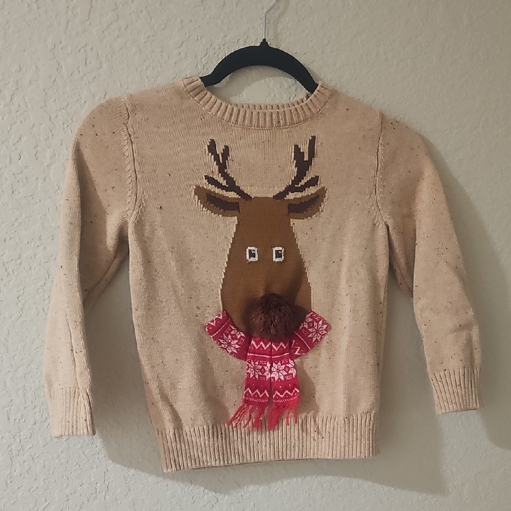 H&M Tan Reindeer Sweater With Ball Nose
